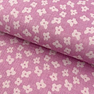 Dvoslojna gaza/muslin JACQUARD Flowers cerise