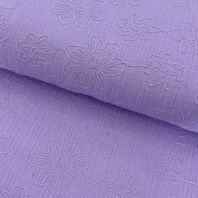 Dvoslojna gaza/muslin EMBROIDERY Flowers lilac