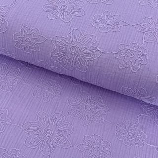 Dvoslojna gaza/muslin EMBROIDERY Flowers lilac