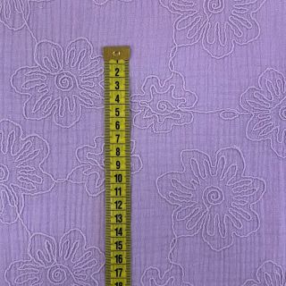Dvoslojna gaza/muslin EMBROIDERY Flowers lilac