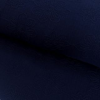 Dvoslojna gaza/muslin EMBROIDERY Flowers navy