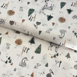 Bombažna tkanina Forest off white digital print