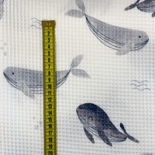 Bombaž waffle Whales digital print
