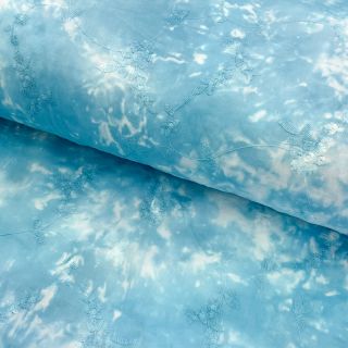 Bombažna tkanina EMBROIDERY Tie-Dye aqua