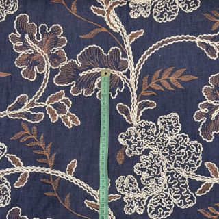 Bombažna tkanina JEANS Embroidery leaves dark blue