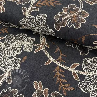 Bombažna tkanina JEANS Embroidery leaves black