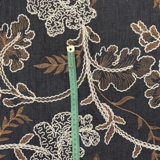Bavlnená látka JEANS Embroidery leaves black