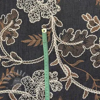 Bombažna tkanina JEANS Embroidery leaves black