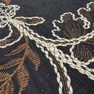 Bavlnená látka JEANS Embroidery leaves black