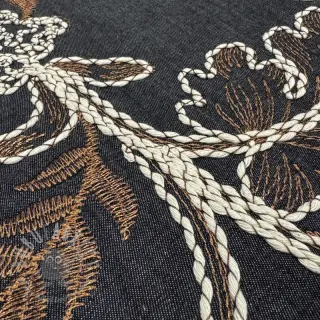 Bombažna tkanina JEANS Embroidery leaves black
