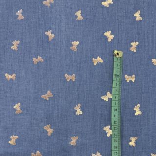 Bombažna tkanina JEANS FOIL Butterfly light blue