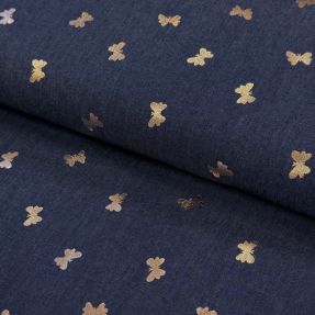 Bavlnená látka JEANS FOIL Butterfly dark blue