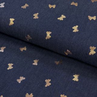 Bombažna tkanina JEANS FOIL Butterfly dark blue