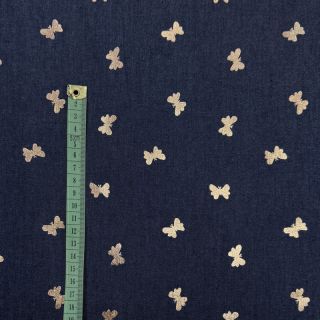 Bombažna tkanina JEANS FOIL Butterfly dark blue