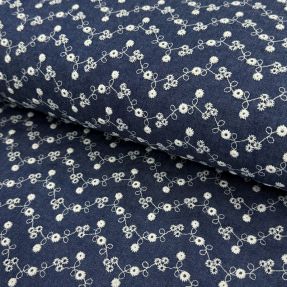 Bombažna tkanina JEANS Embroidery dark blue