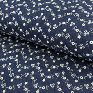 Bombažna tkanina JEANS Embroidery dark blue