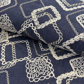 Bombažna tkanina JEANS EMBROIDERY Square dark blue