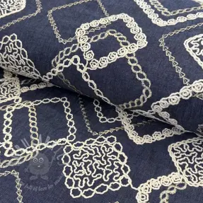 Bombažna tkanina JEANS EMBROIDERY Square dark blue