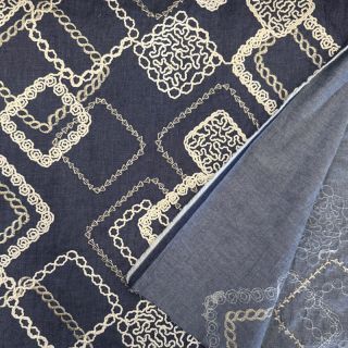 Bombažna tkanina JEANS EMBROIDERY Square dark blue