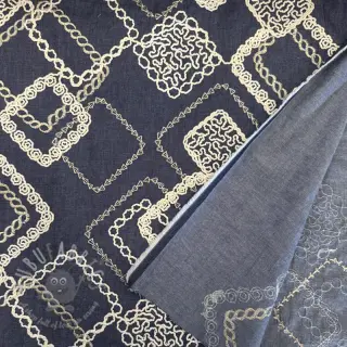Bombažna tkanina JEANS EMBROIDERY Square dark blue