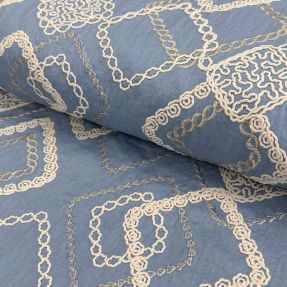 Bombažna tkanina JEANS EMBROIDERY Square light blue