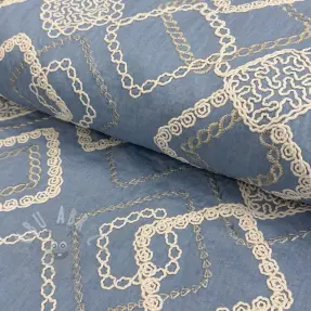 Bombažna tkanina JEANS EMBROIDERY Square light blue