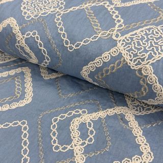 Bombažna tkanina JEANS EMBROIDERY Square light blue