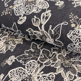 Bombažna tkanina JEANS EMBROIDERY Bouquet black
