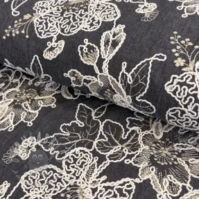 Bombažna tkanina JEANS EMBROIDERY Bouquet black