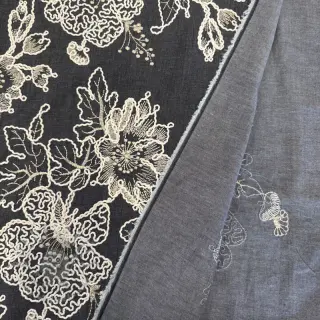 Bombažna tkanina JEANS EMBROIDERY Bouquet black