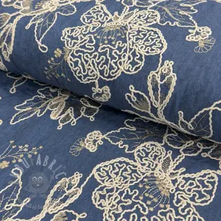 Bombažna tkanina JEANS EMBROIDERY Bouquet blue