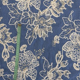 Bombažna tkanina JEANS EMBROIDERY Bouquet blue