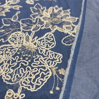Bombažna tkanina JEANS EMBROIDERY Bouquet blue
