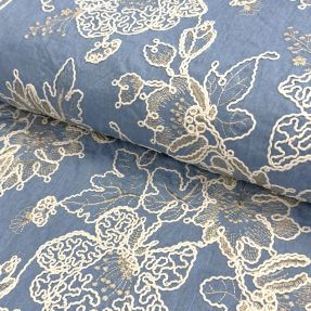 Bombažna tkanina JEANS EMBROIDERY Bouquet light blue