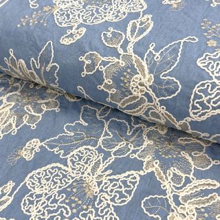 Bombažna tkanina JEANS EMBROIDERY Bouquet light blue