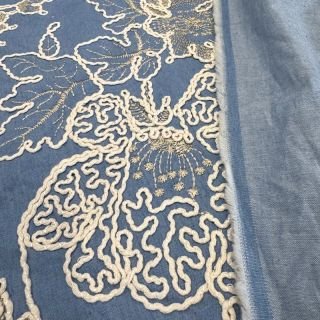 Bombažna tkanina JEANS EMBROIDERY Bouquet light blue