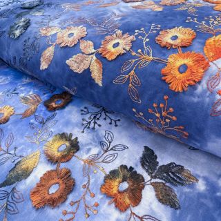 Bombažna tkanina TIE DYE EMBROIDERY Poppy design D