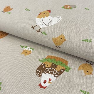 Dekoračná látka Linenlook Chicken Family Nest