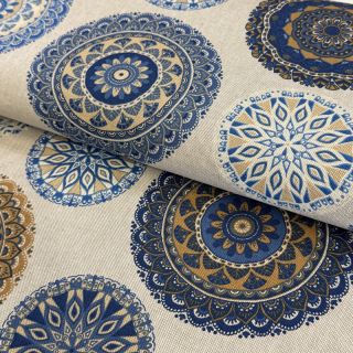 Dekorativna tkanina Linenlook Mandala Circle blue