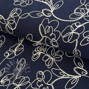 Dvojna gaza/muslin EMBROIDERY Climbing flowers navy