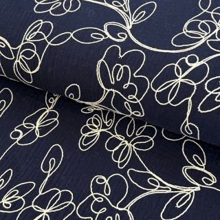 Dvojna gaza/muslin EMBROIDERY Climbing flowers navy