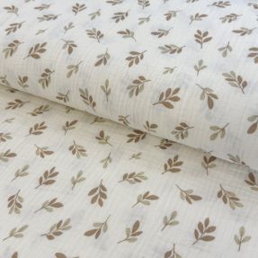 Dvoslojna gaza/muslin Leaves in the wind taupe digital print