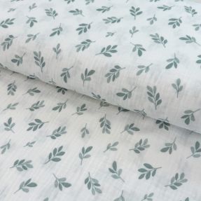Dvoslojna gaza/muslin Leaves in the wind sage digital print