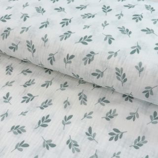 Dvoslojna gaza/muslin Leaves in the wind sage digital print