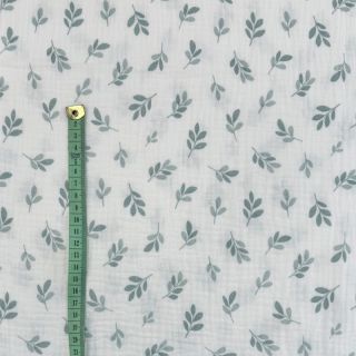 Dvoslojna gaza/muslin Leaves in the wind sage digital print
