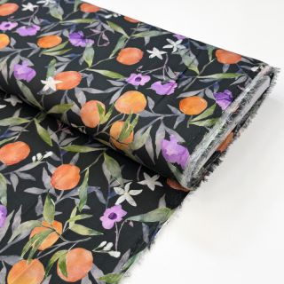 Viskoza SATIN Leaves and oranges digital print