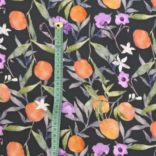 Viskoza SATIN Leaves and oranges digital print