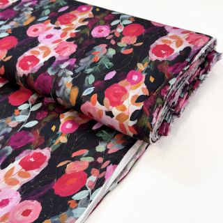 Viskoza SATIN Night flowers black digital print