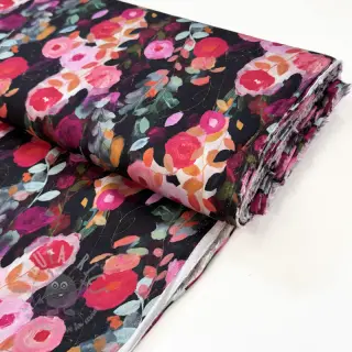 Viskoza SATIN Night flowers black digital print