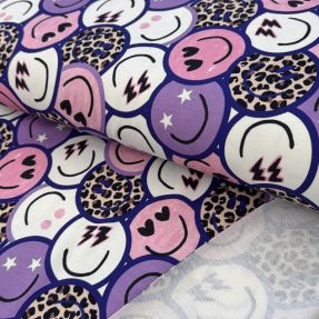 Tkanina trenirka Happy faces purple digital print